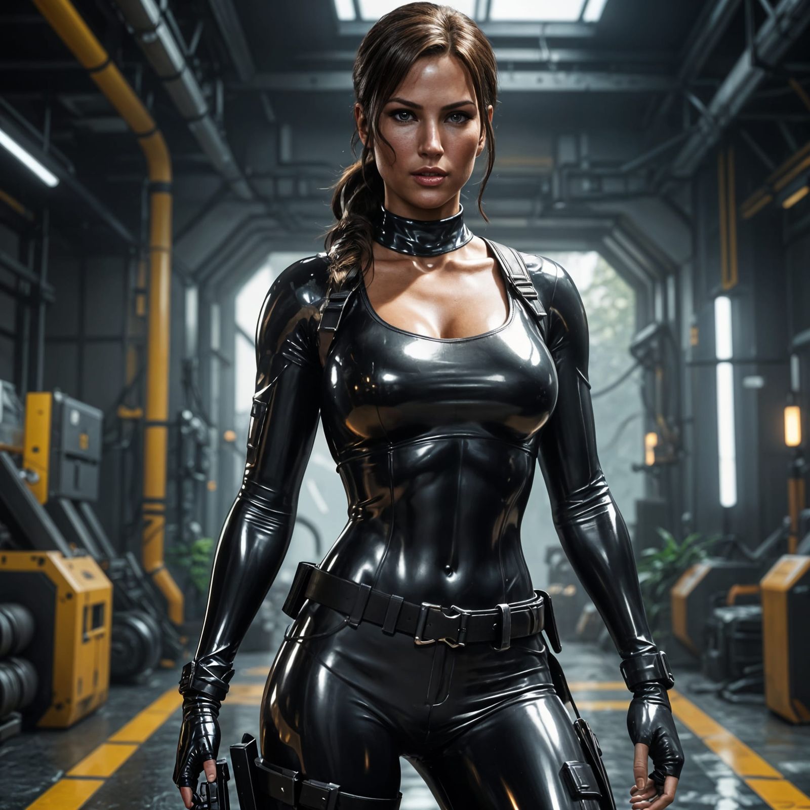 Sensual Lara Croft in Shimmering Latex