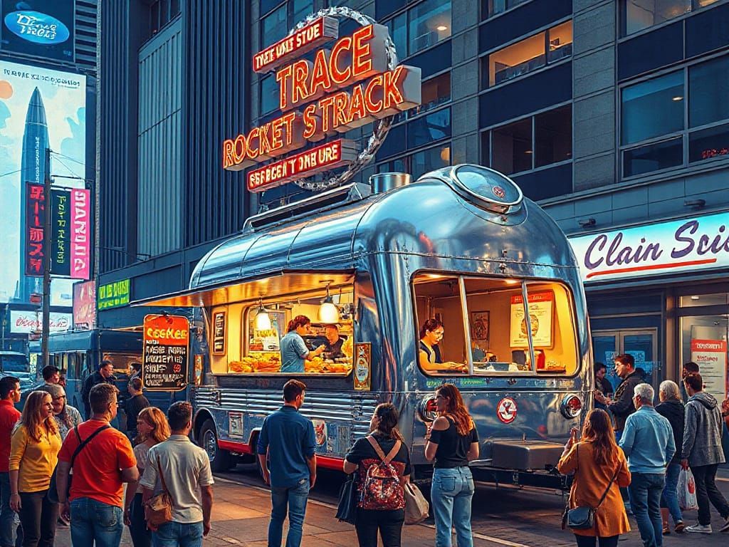 Retro Rocket Food Truck on City Street