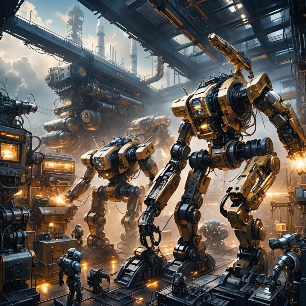 Robotic Arms in Gleaming Industrial Factory