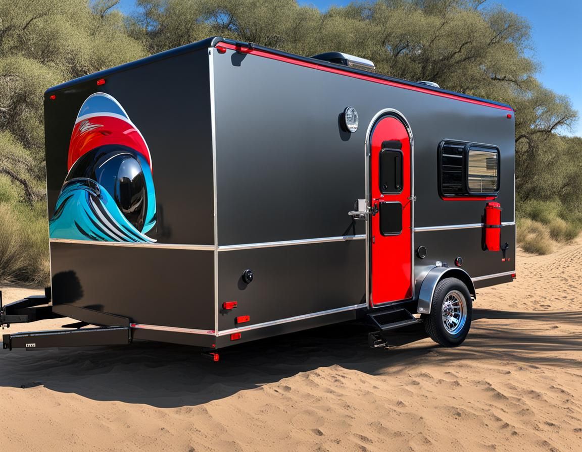 Charcoal Teardrop Trailer with Graffiti Art