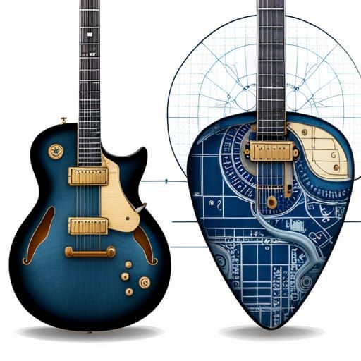 Steampunk Guitar Pick Blueprint in 8K