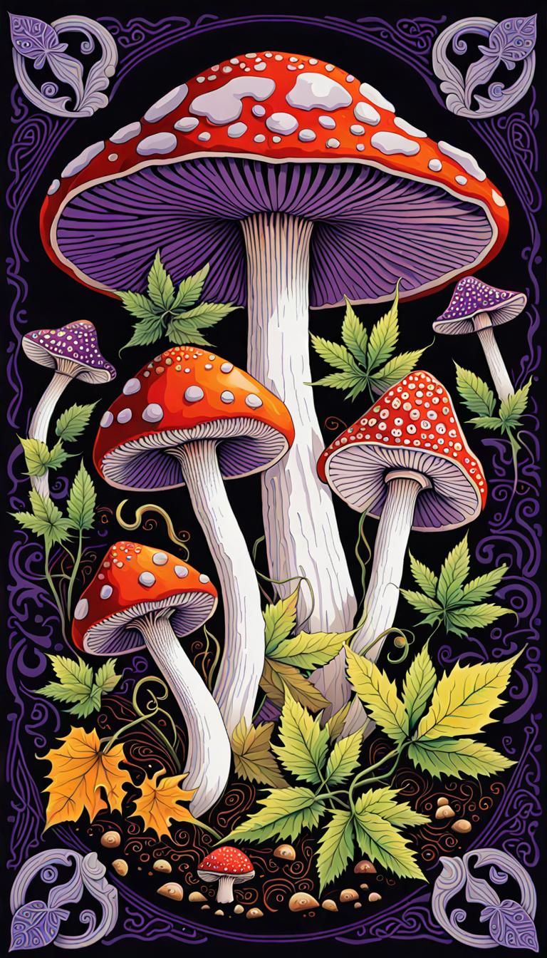 Detailed Mushroom Painting in Celtic Art Style