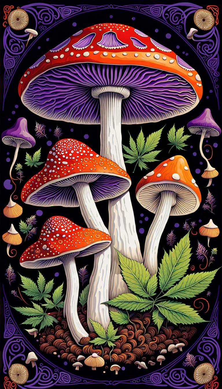 Mushrooms, Cannabis, and Celtic Art in Digital Illustration