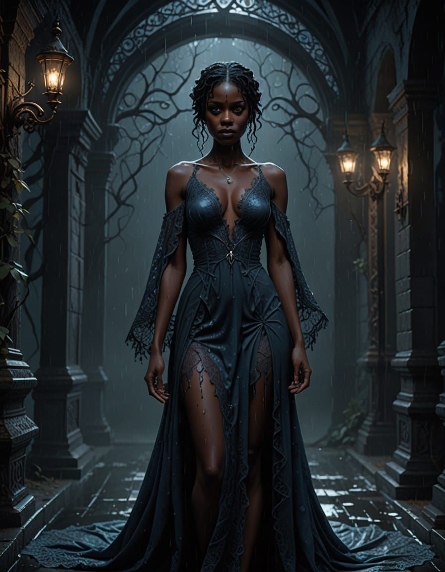 Ebony Woman Summoning Demon in Dark Fantasy Art