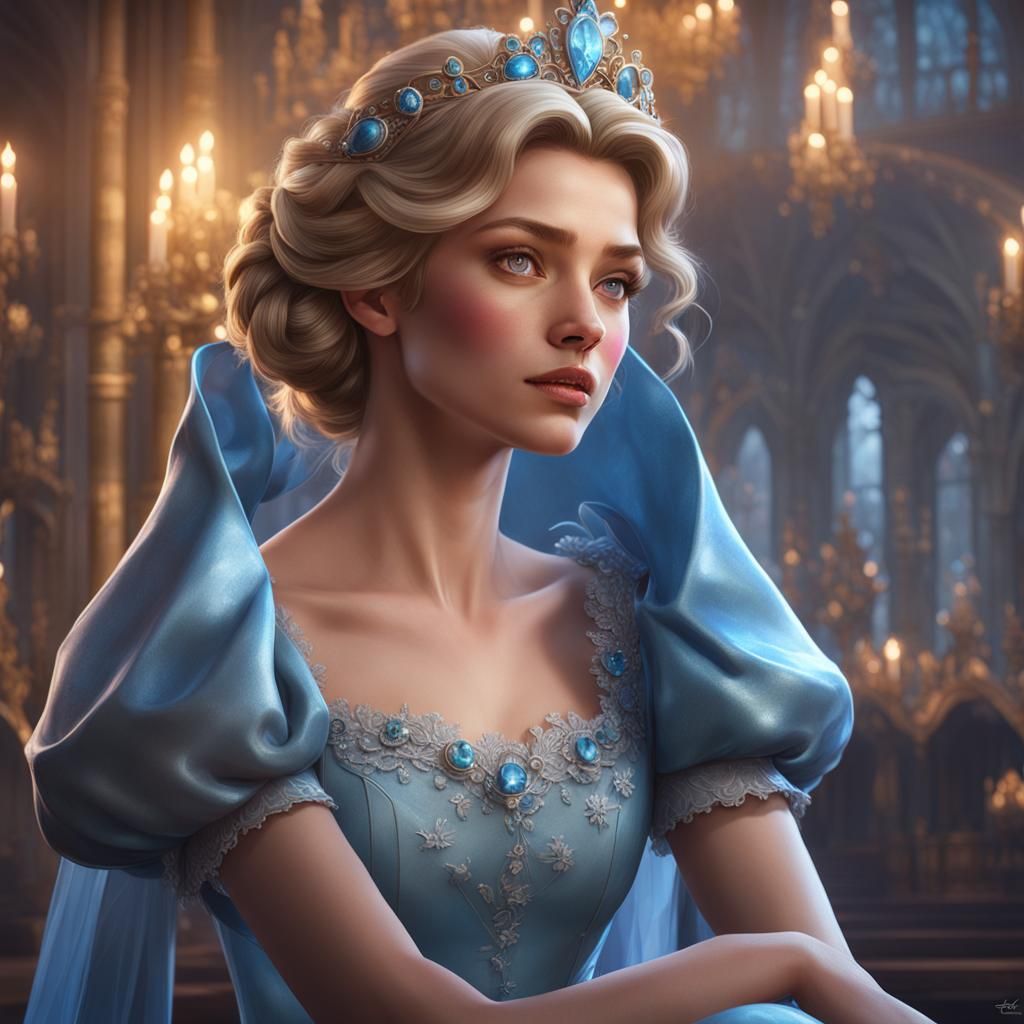 Detailed Portrait of Older Cinderella in Art Nouveau Style