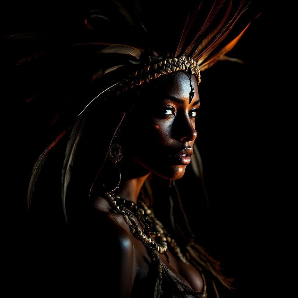 Dramatic Chiaroscuro Portrait of a Tribal Goddess