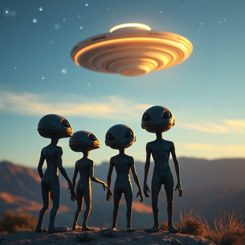 Intergalactic Visitors Gaze at a Flying Saucer in Cosmic Gol...