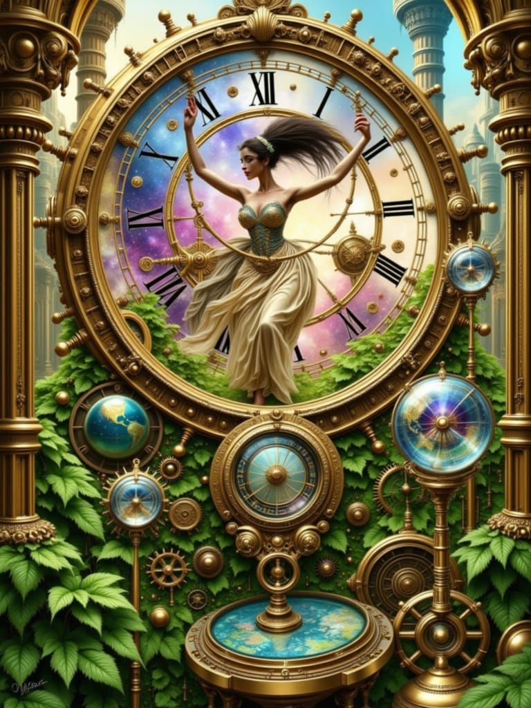 Goddess of Time in Surreal Steampunk Style