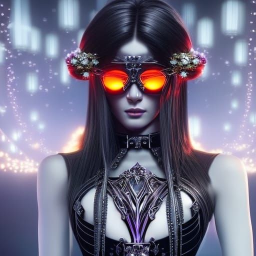 Stylish Maiden with Funky Eyewear in Technocore Ambiance