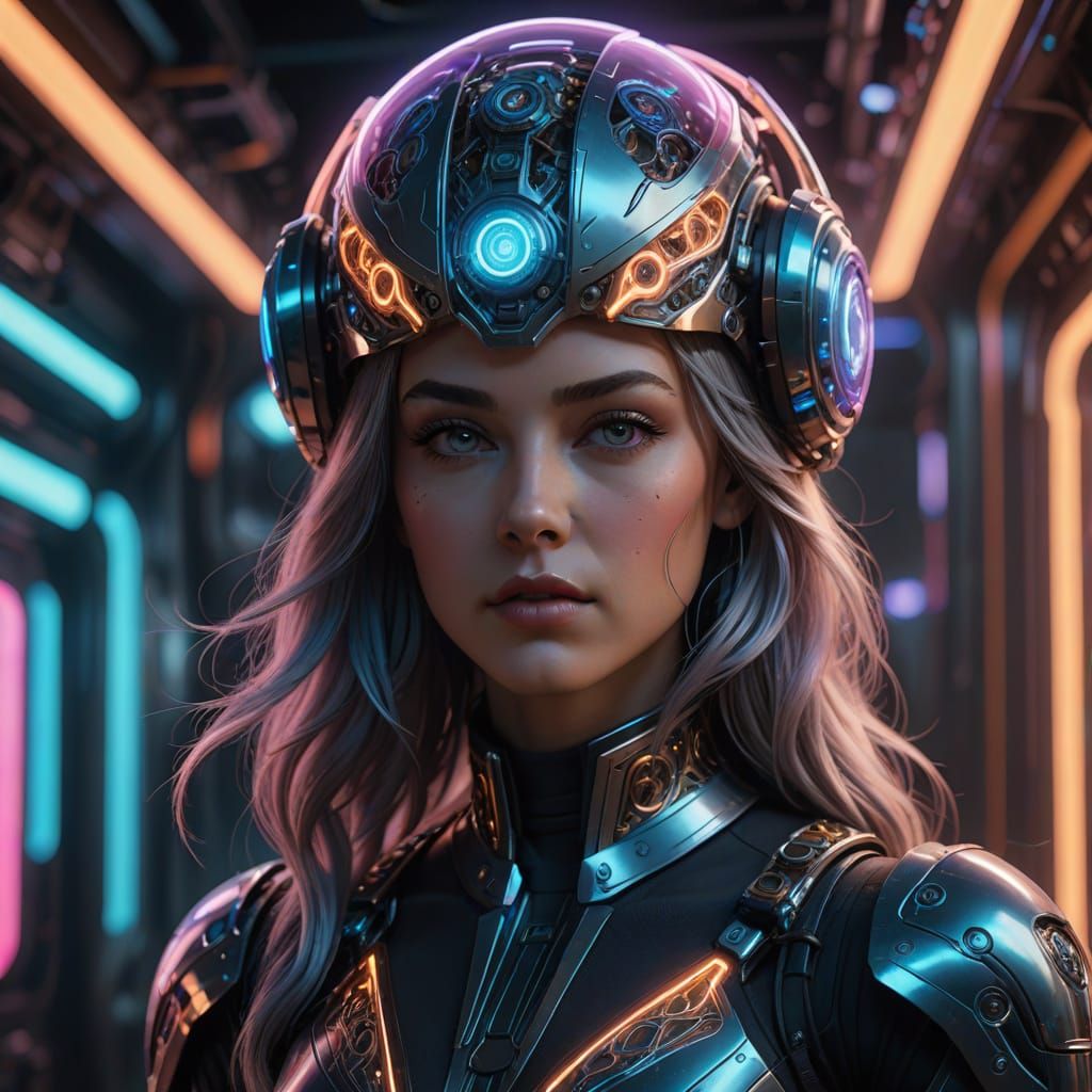 Ethereal Cybernetic Goddess with Blended Human and Machine