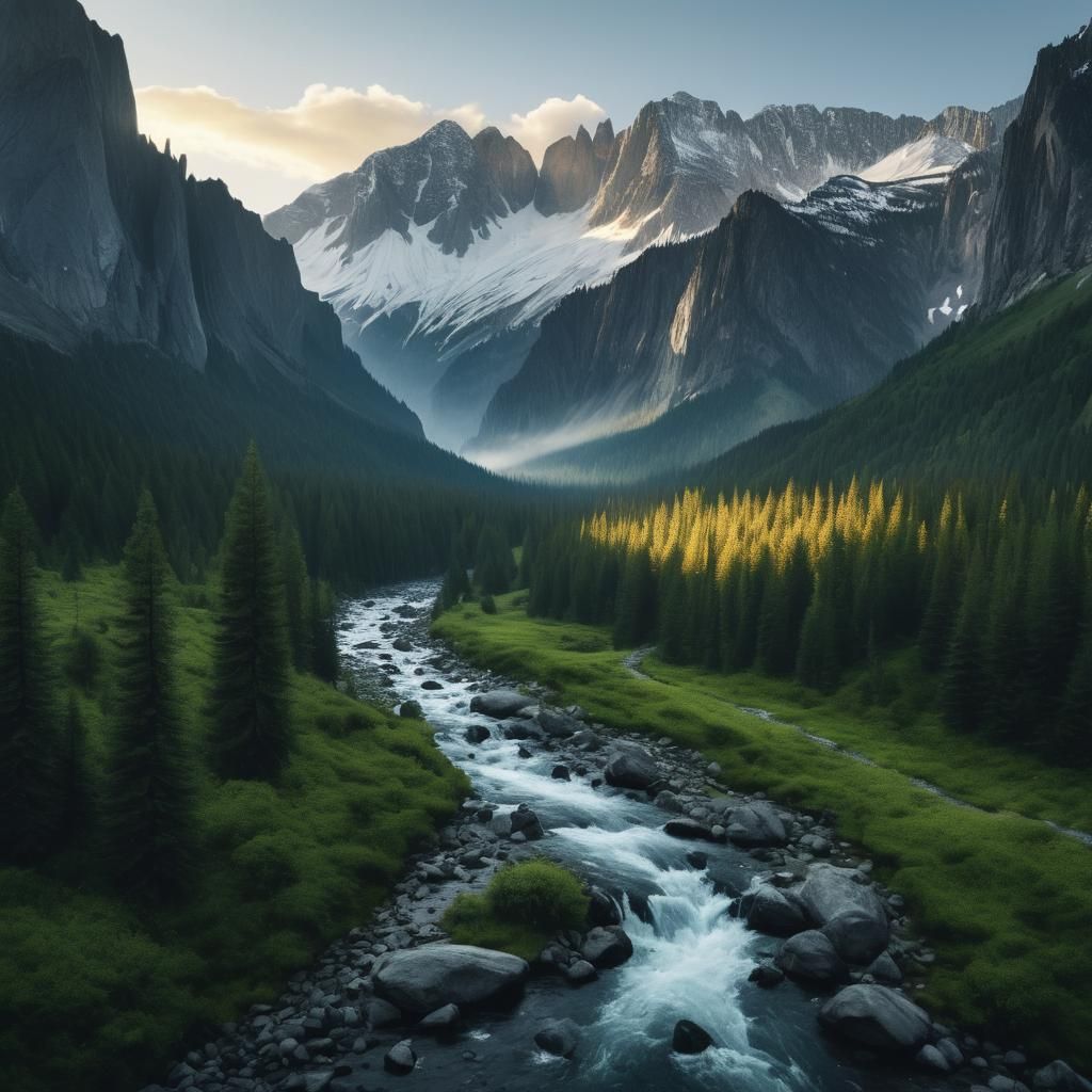 Cinematic Mountain Landscape in Ansel Adams Style