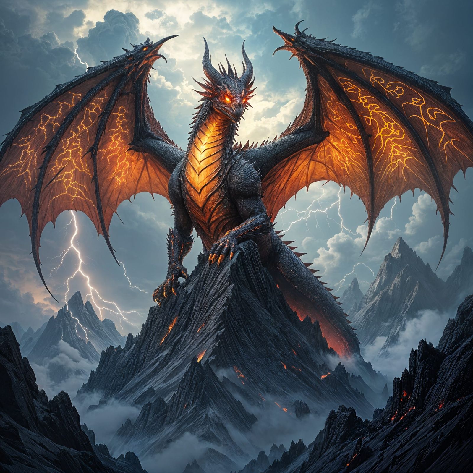 Epic Elder Dragon on Mountains in High Fantasy Style