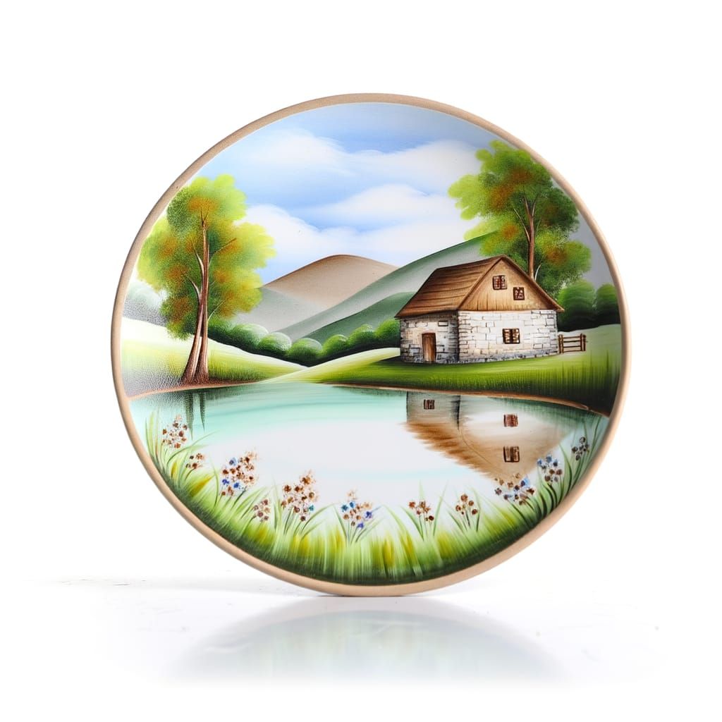 Serene Landscape Hand-Painted Ceramic Plate