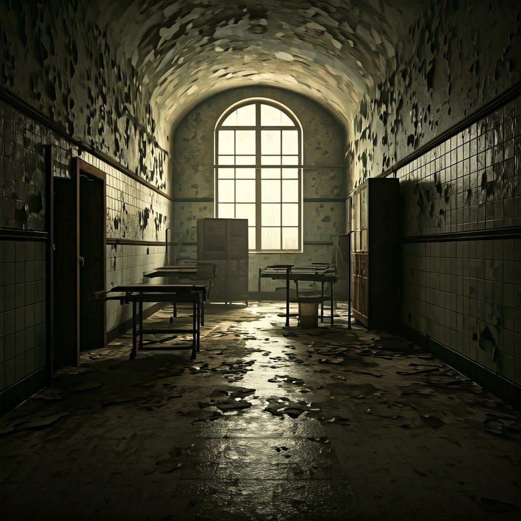 Abandoned Asylum in Dark, Ominous Style