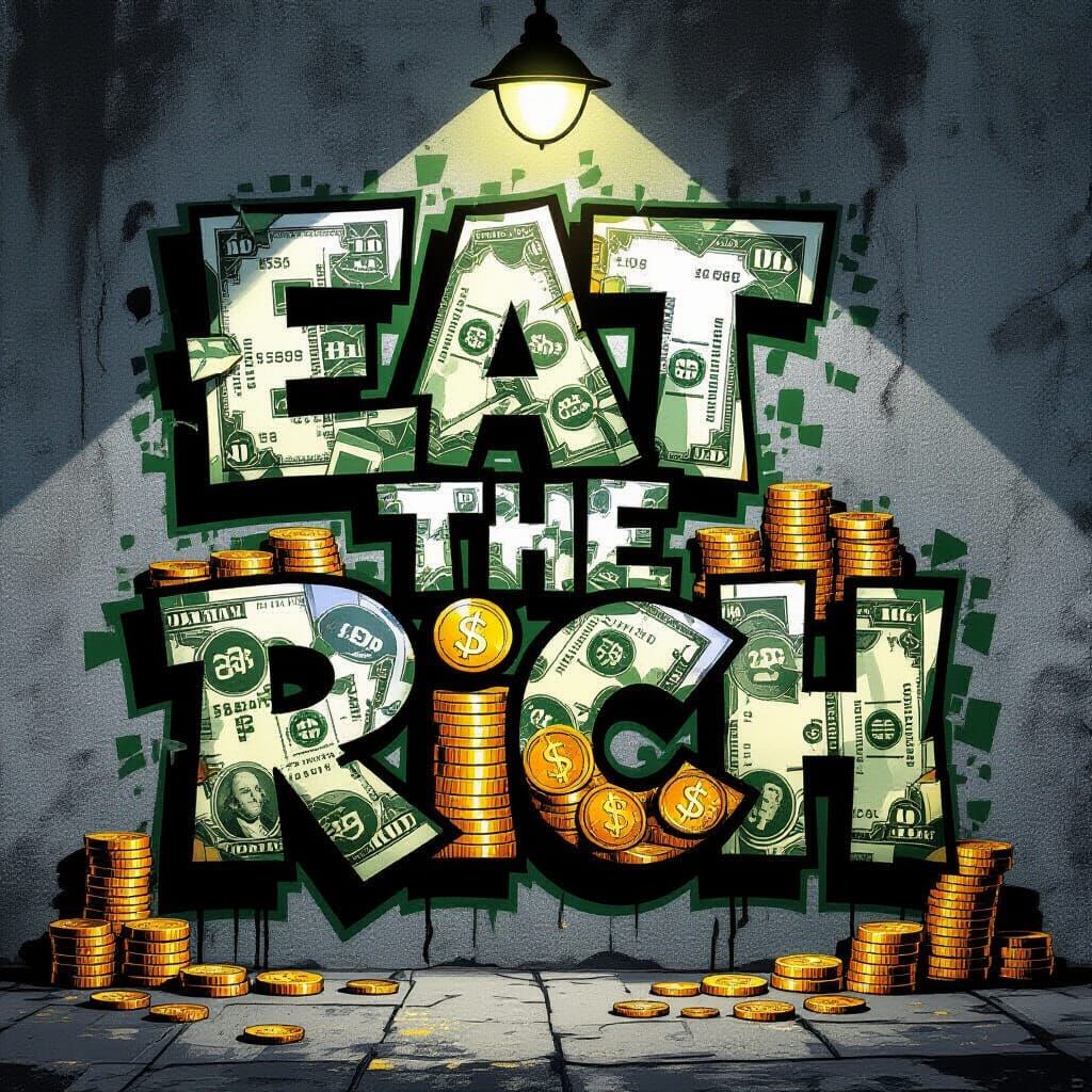 Eat the Rich Mural: Money, Coins, and Street Art Style