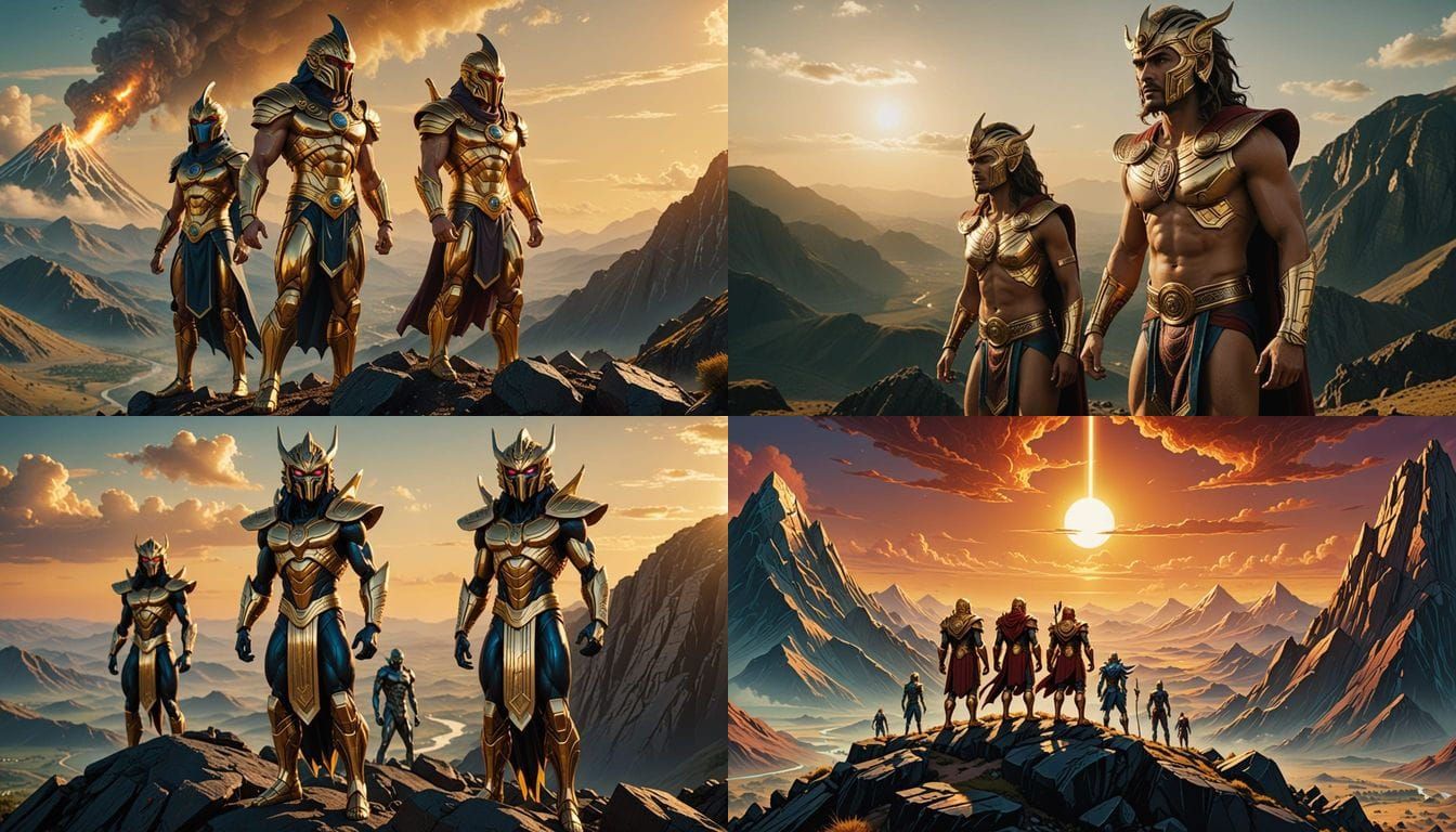 Anunnaki Superheroes on Mountain, Comic Book Art