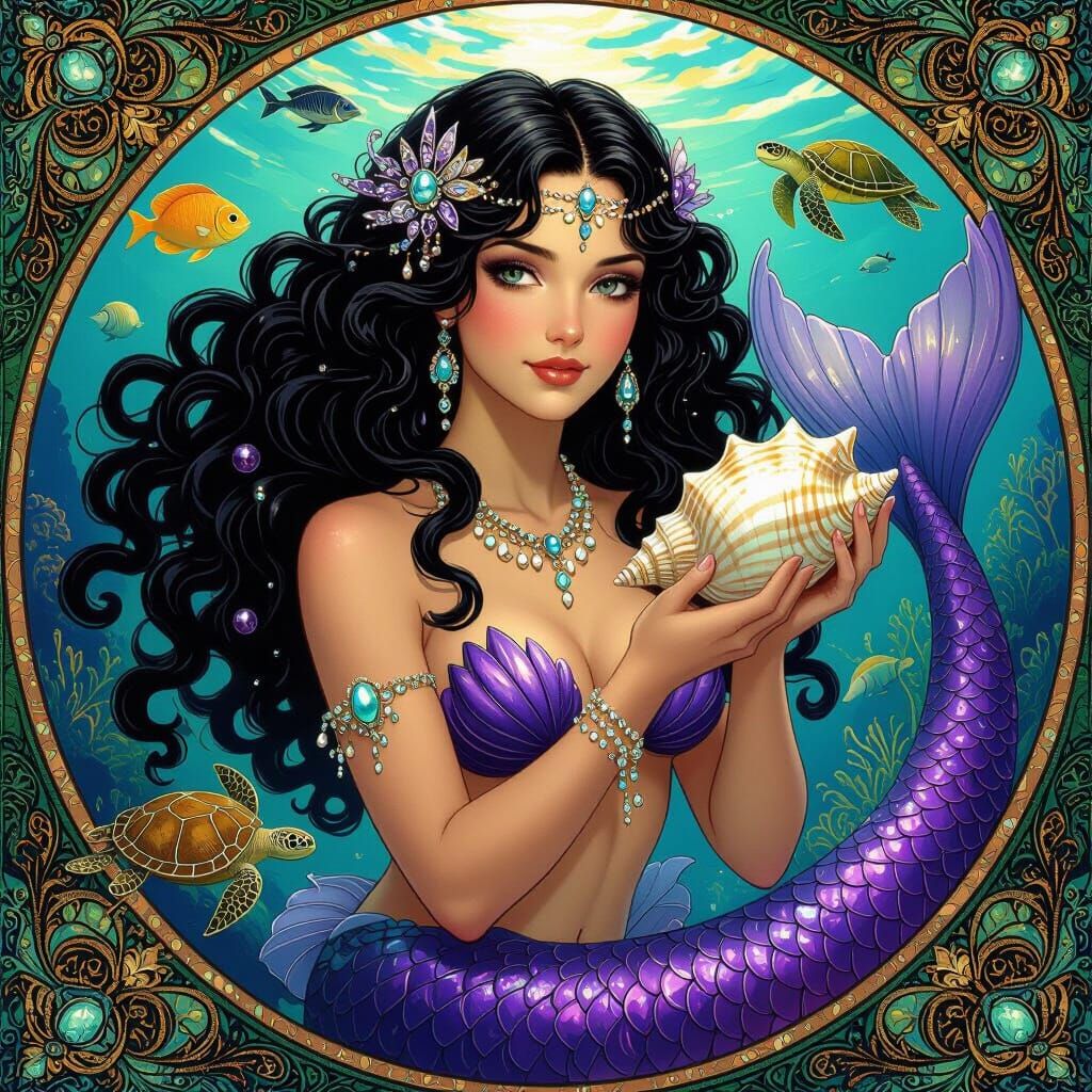 Majestic Mermaid Goddess in Art Nouveau Style