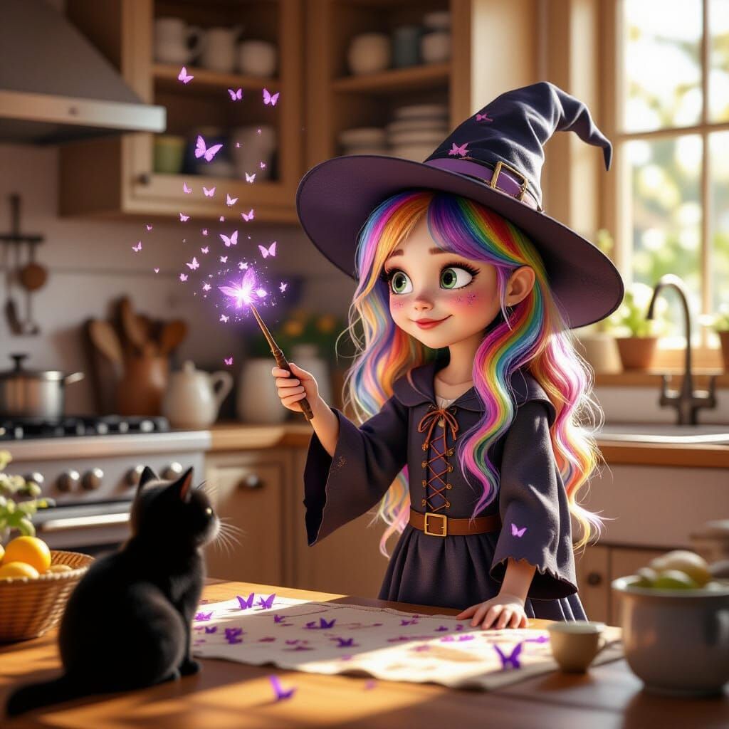 Mischievous Witch Transforms Dust into Butterflies