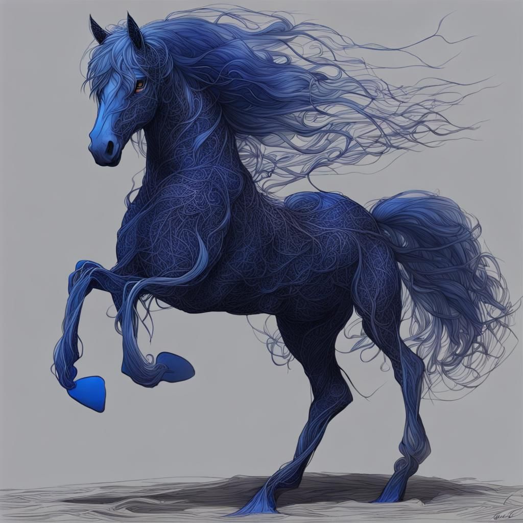 Nightmare in Blue Threads: Complex Line Art