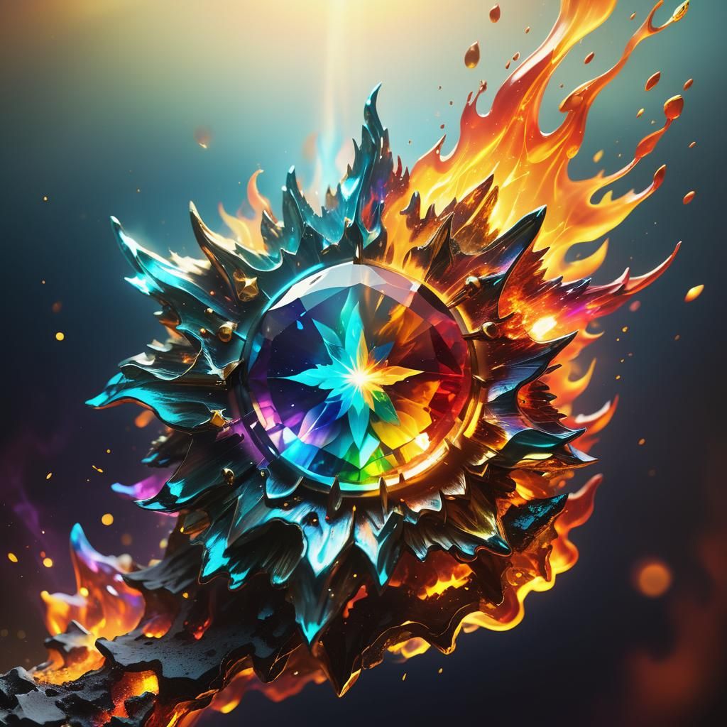 Bioluminescent Gemstone Surrounded by Blazing Flames