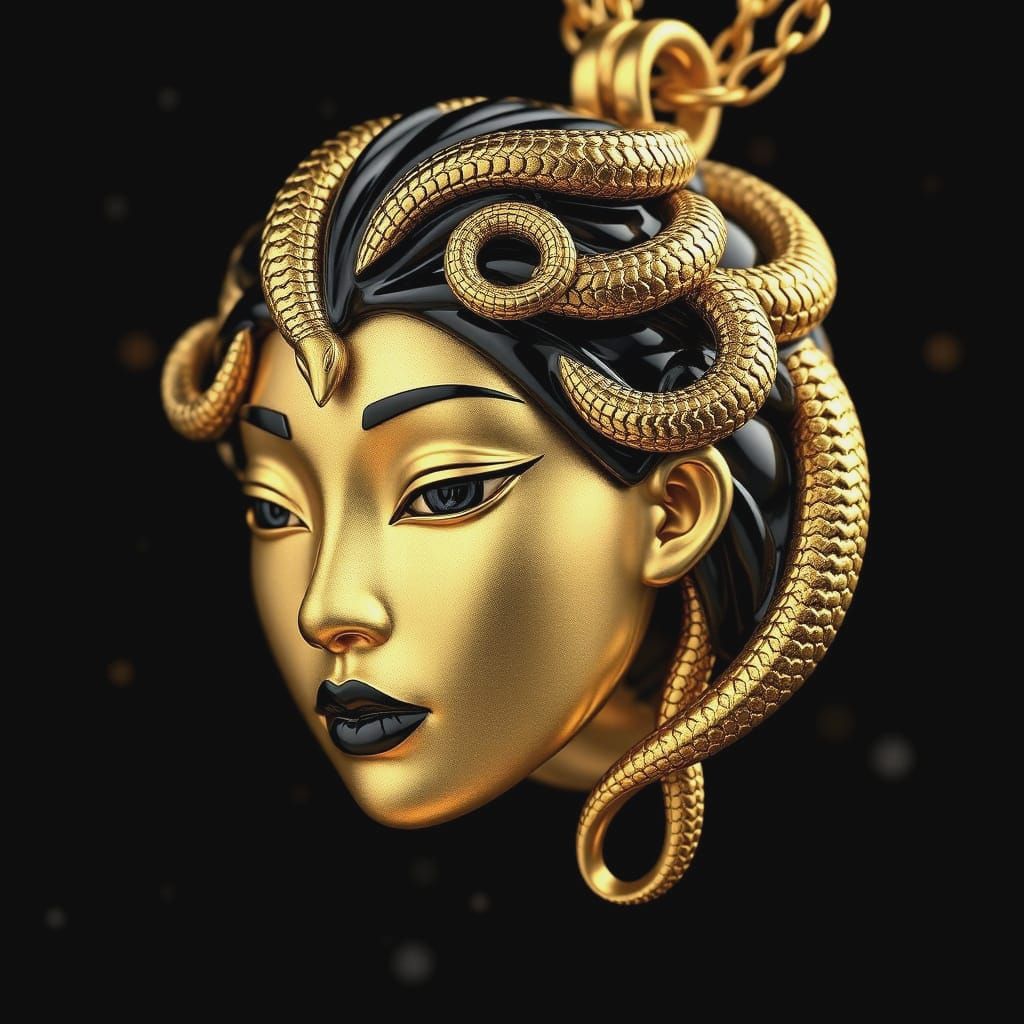 Golden Asian Goddess Pendant in Deep Black Space