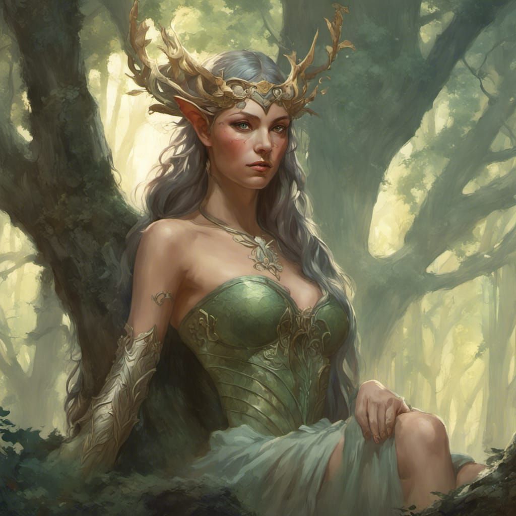 Romantic Elven Princess in Forest, Hyperdetailed Art