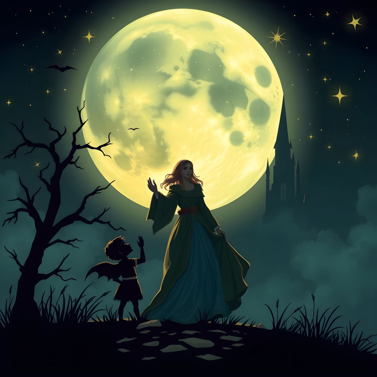 Mysterious Night Scene with Fortune Teller's Remaining Figur...