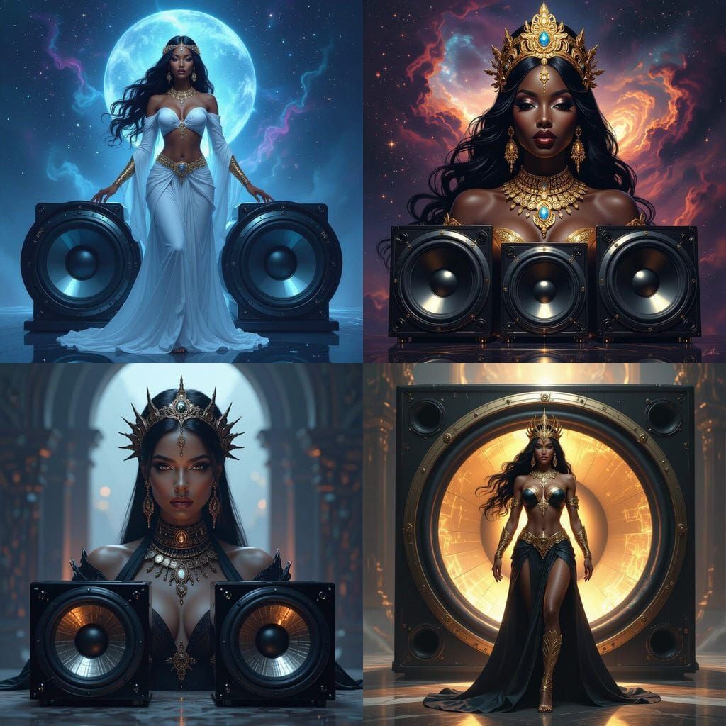 Ebony Goddess With Subwoofers As Necklaces