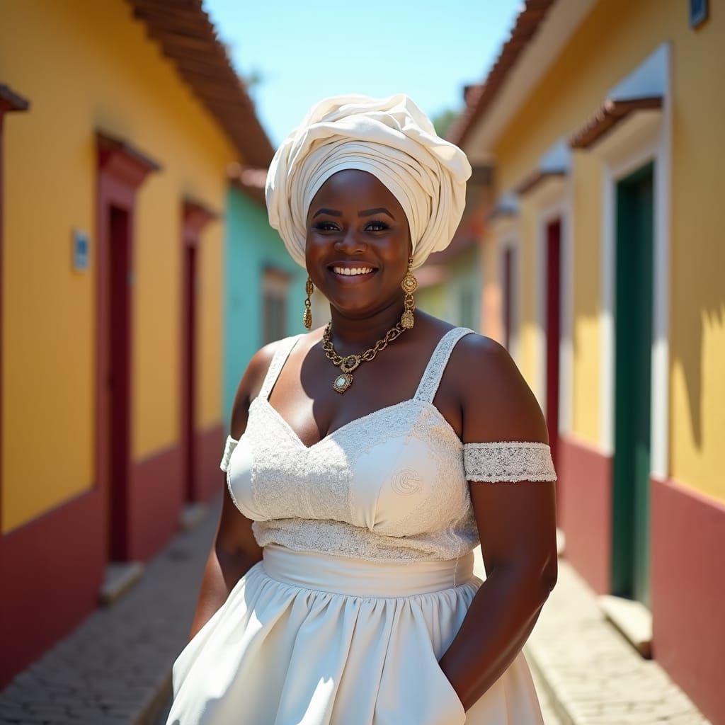 Elegant African Woman in Pelorinho, Brazil