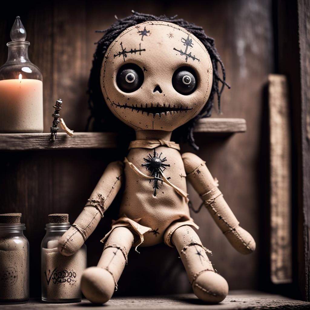 Cursed Voodoo Doll on Dusty Shelf