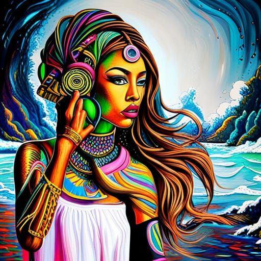 Black Goddess Pharoah: Pop Art Neon Beach Party