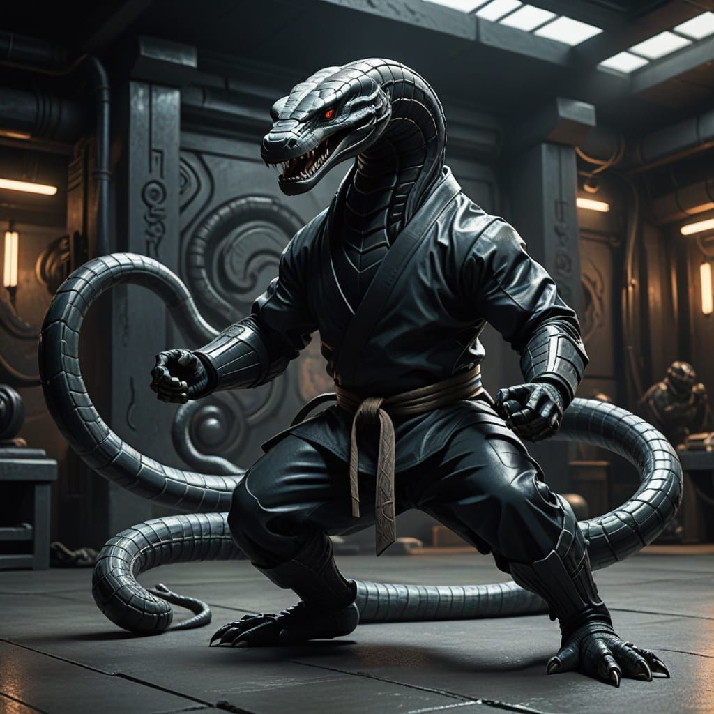 Futuristic Karate Snake Ready to Strike