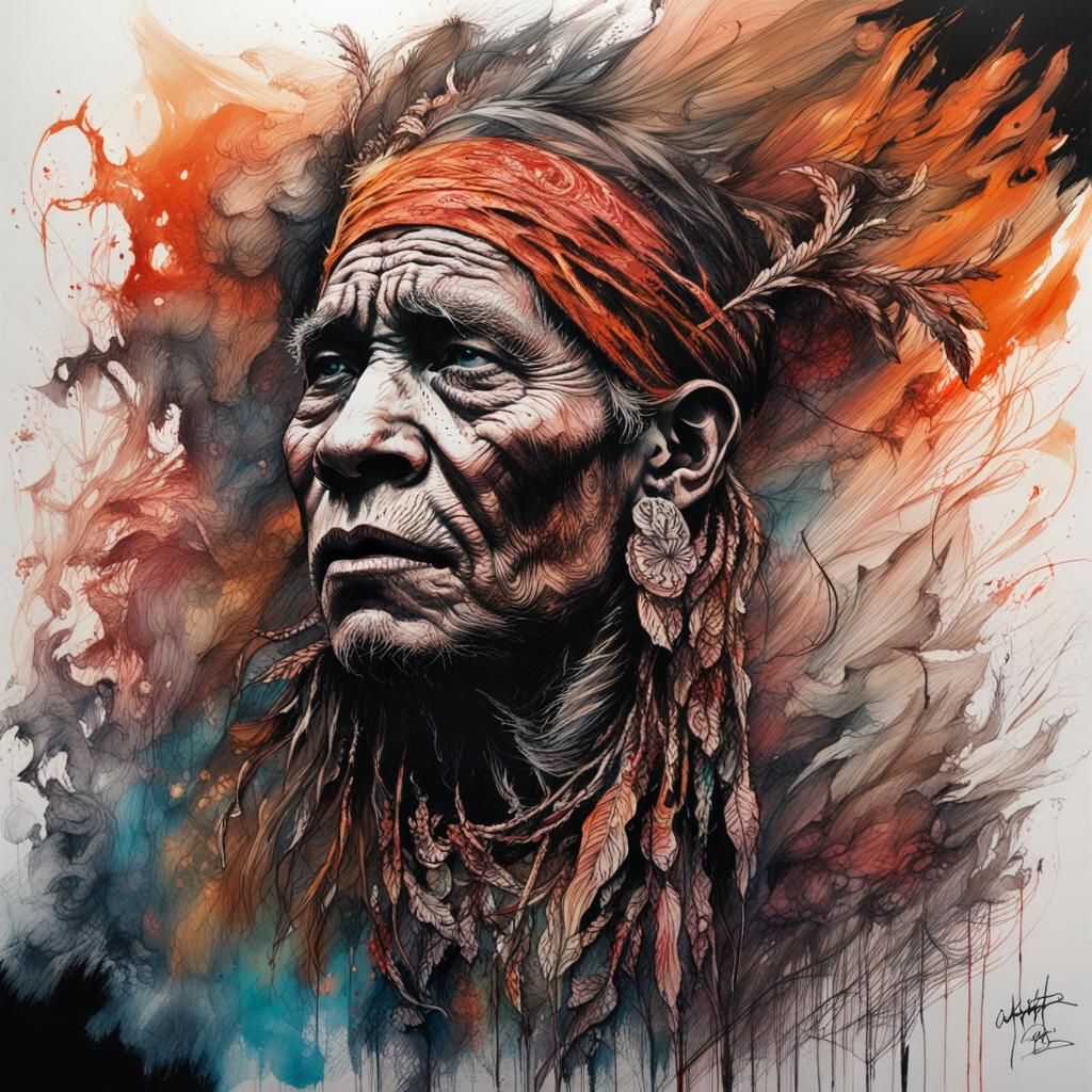 Witch Doctor in Volcanic Pyroclasm: Scratchboard Ink