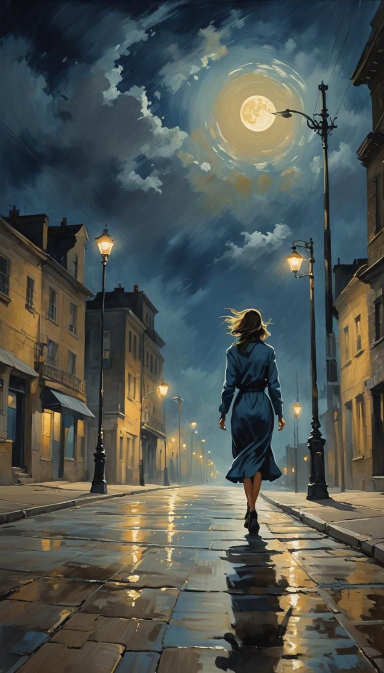 Impressionistic Woman Walking on a Desolate Street