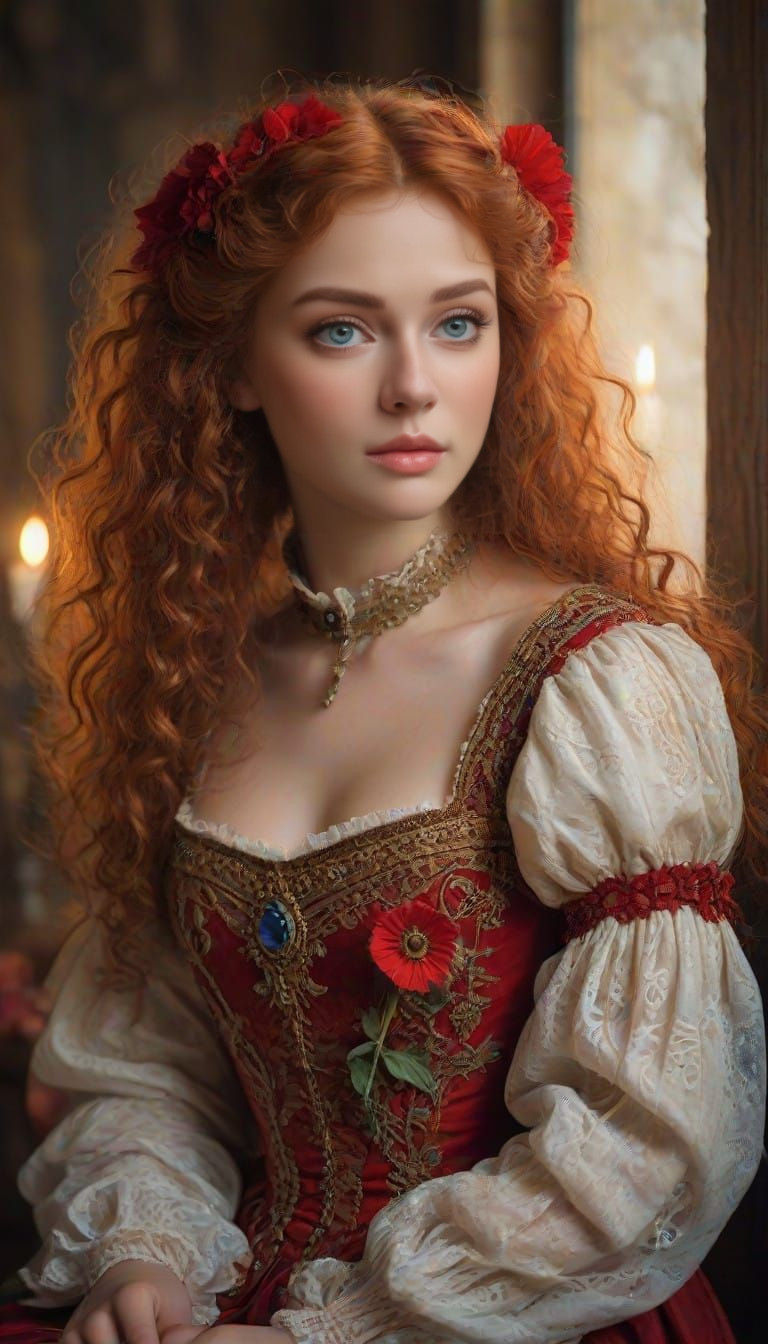 Surreal Pre Raphaelite Steampunk Angel Woman in Candlelit Ca...