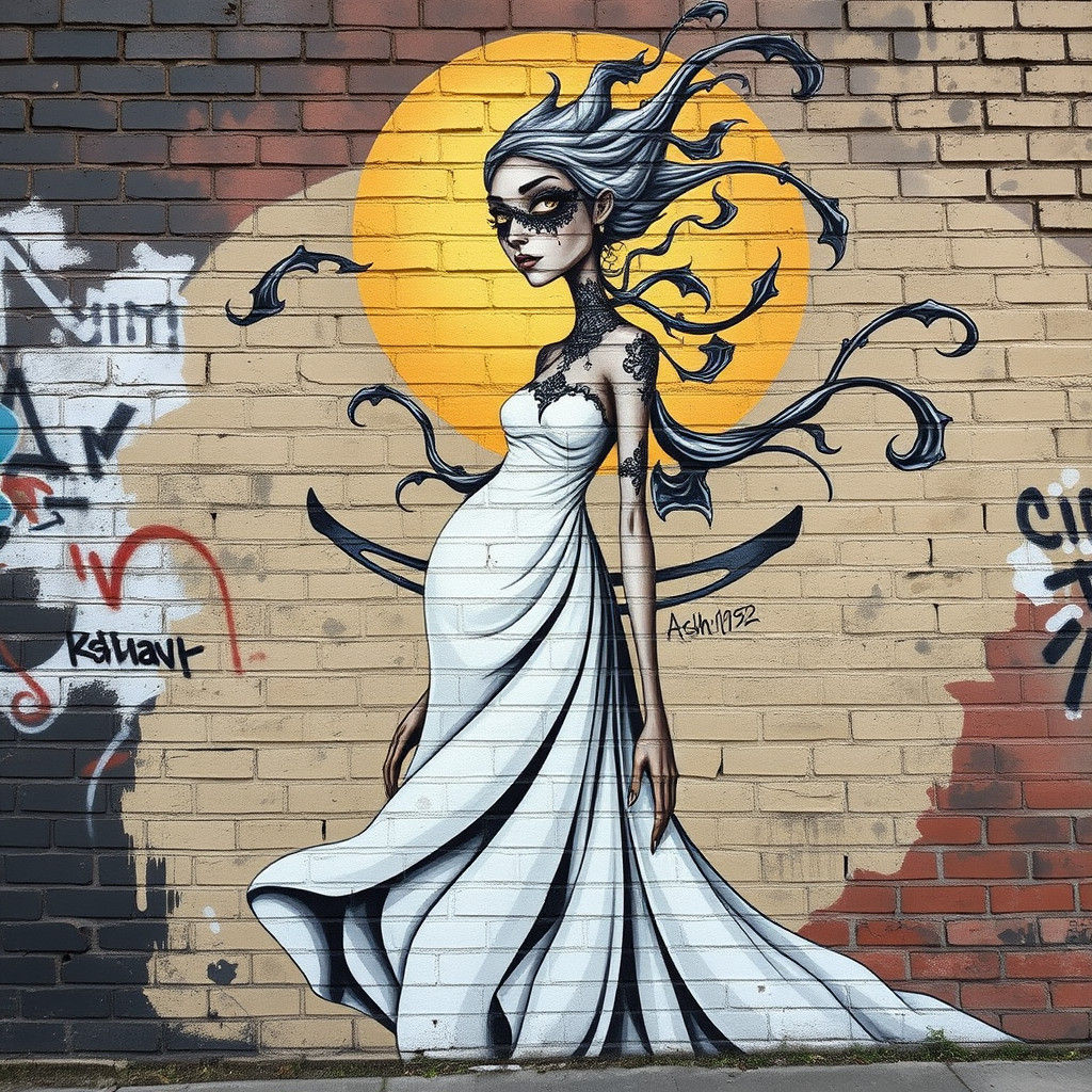 Surreal Graffiti Mural of Abstract Female Figure
