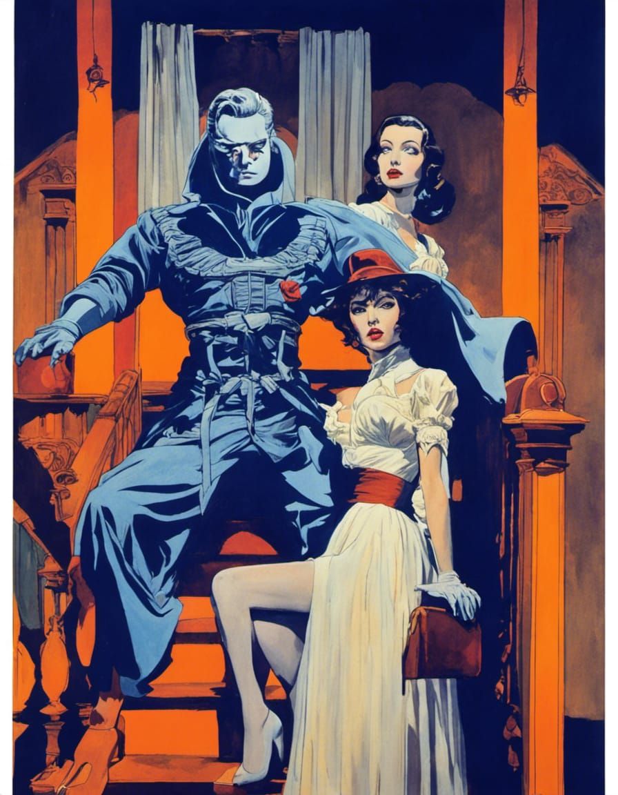 16k resolution, art by Goyo Hashiguchi and Takabatake Kasho. Taisho-era Halloween lesbian pulp fiction collage cover. Vi...