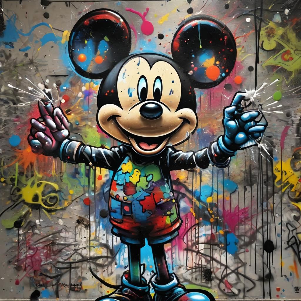 Mickey Mouse as Graffiti Artist in Street Art Style