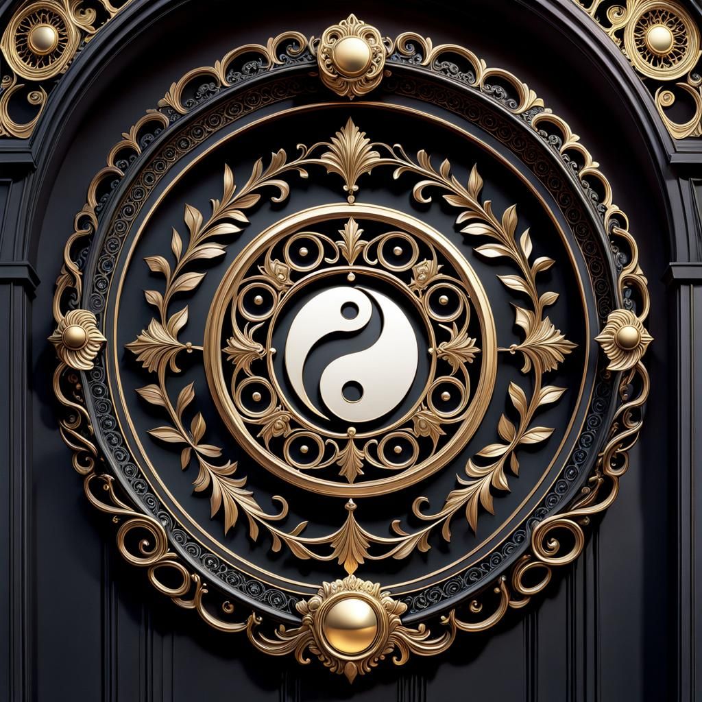 Yin-Yang Wreath in Ornate Art Nouveau Style