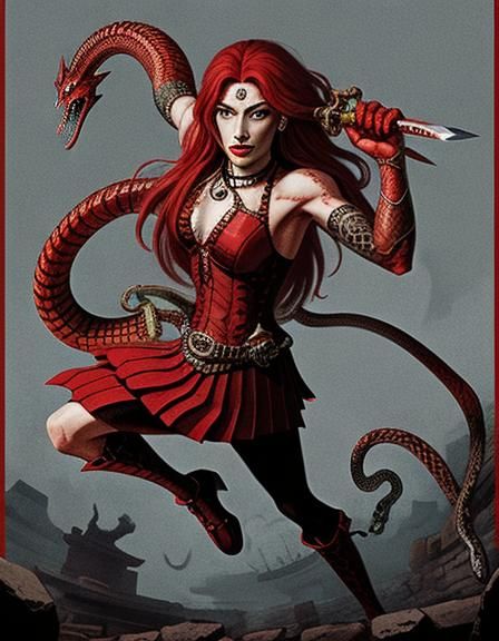 Serpentine Medusa with Sword in Crypt