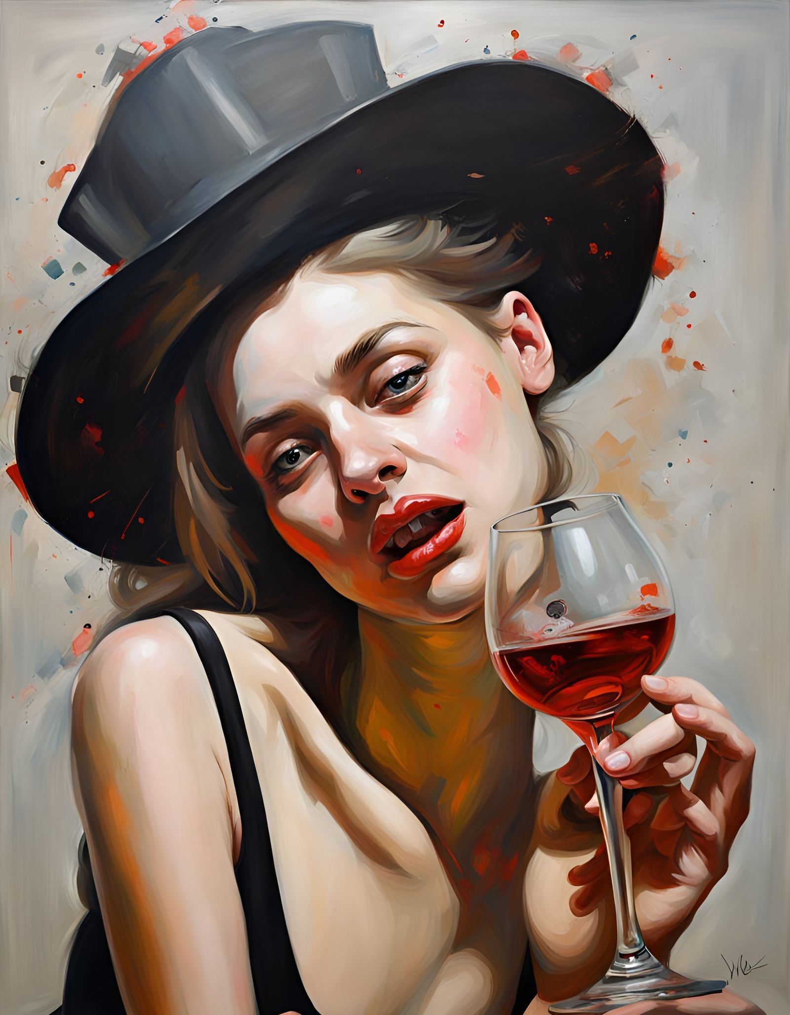 Expressionist Painting of a Drunken Young Woman