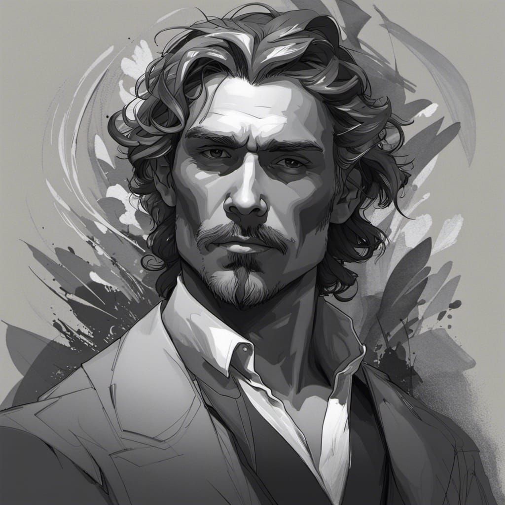 Romantic Poet Portrait in Black and White