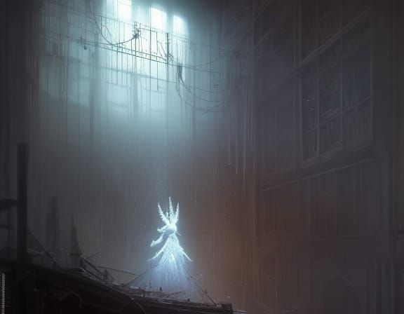 Ethereal Factory Haunting in Sinister Art Style