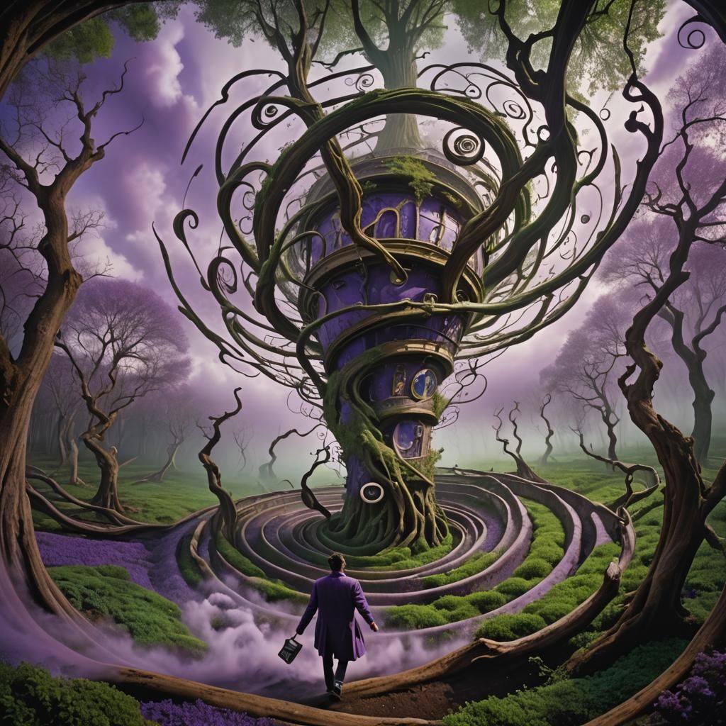 being pulled into a vortex. Sharp details, vivid colors. Salvador Dali.