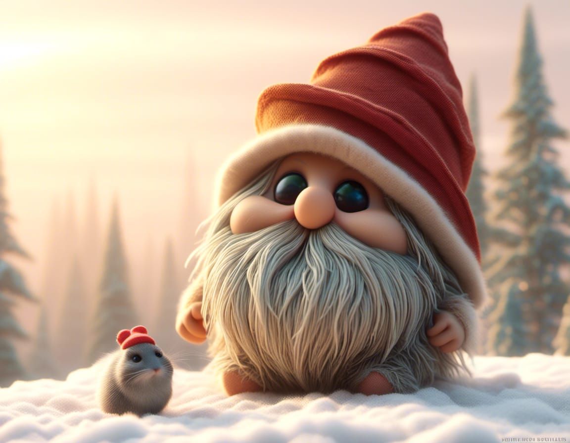 Scandinavian Tomte with Pet Mouse in Fantasy Scene