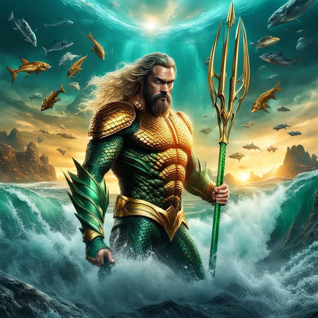 Aquaman Splits the Sea: Detailed Fantasy Art