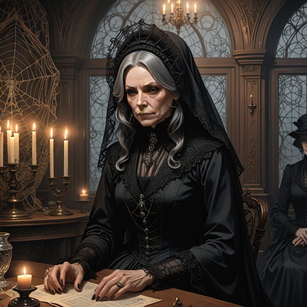 Ethereal Victorian Widow in a Haunting Seance