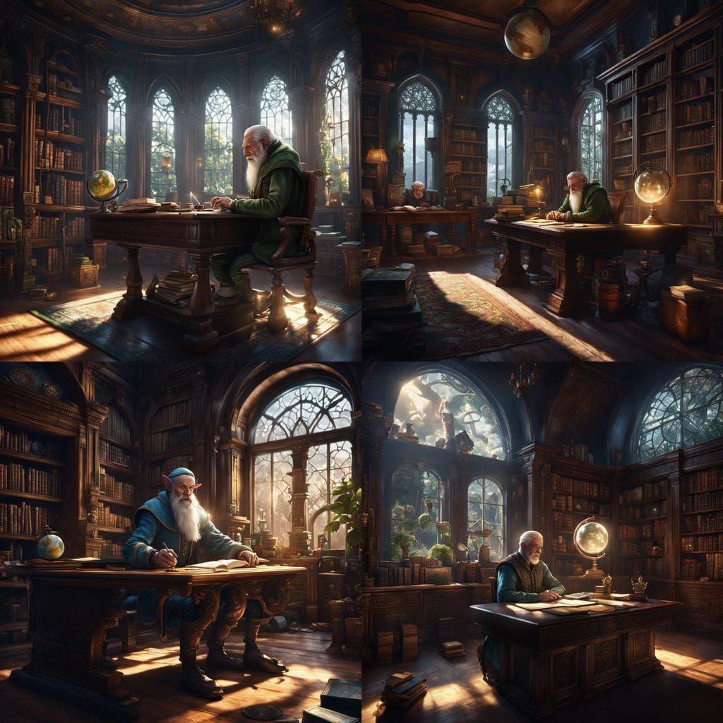 Elegant Elf Lord in His Private Library Sanctuary