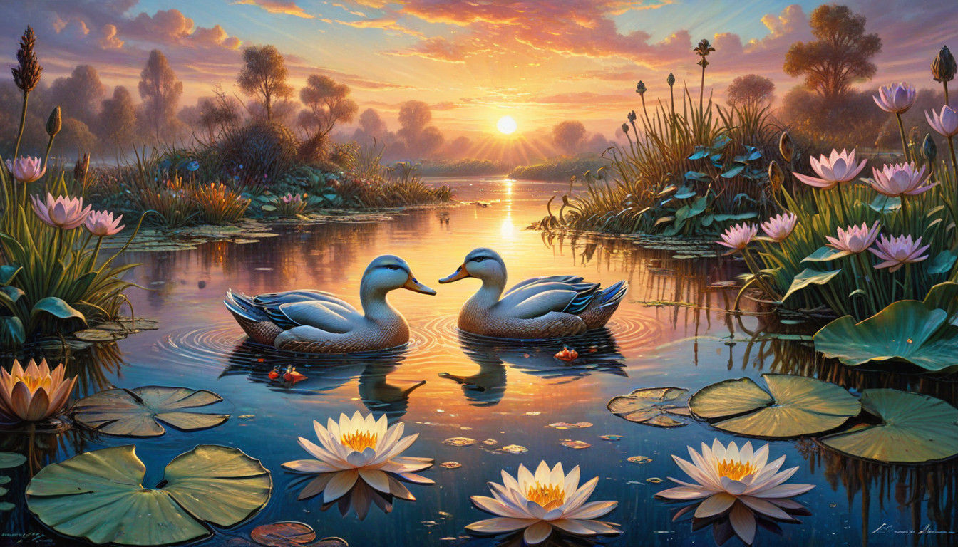 Romantic Ducks in a Serene Waterworld