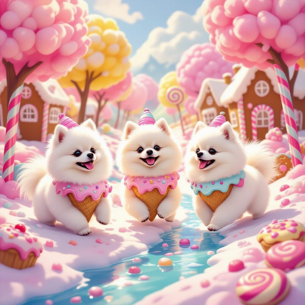 Pomeranians Dressed As Sweets Explore Candyland